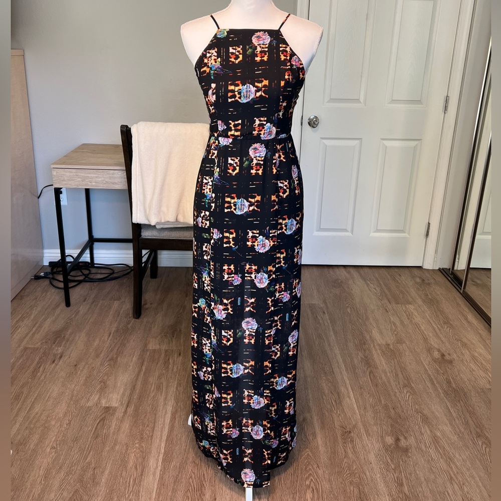 Minkpink Black Abstract Leopard Print Sheer Sleeveless Maxi Dress - Size S
